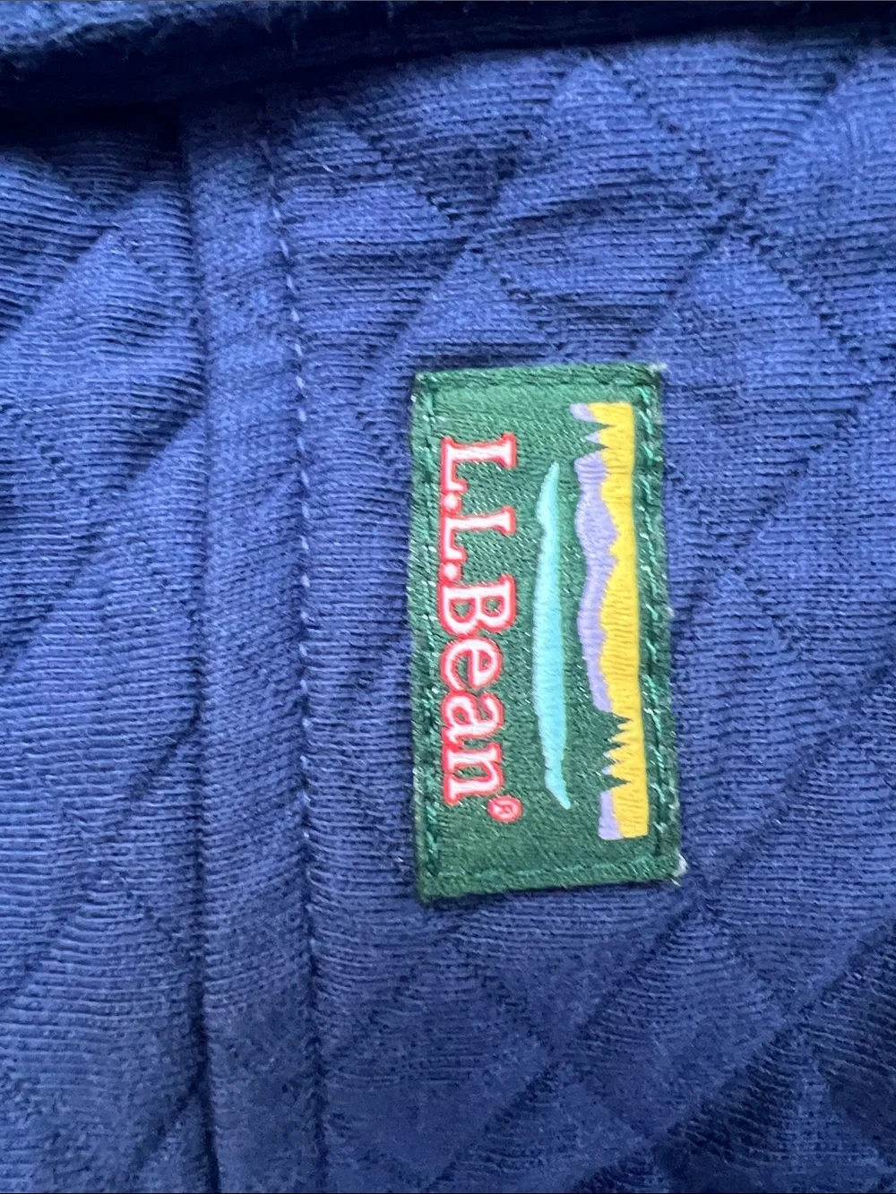 L.L. Bean Blue Quilted Jacket with Yellow Trim